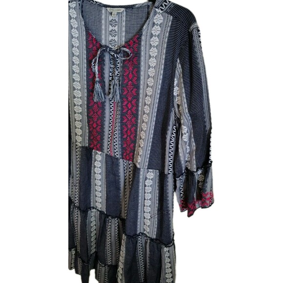 John Mark Dress Size L Embroidered Neck Tie Tier Ruffles 100% Cotton - Picture 6 of 11